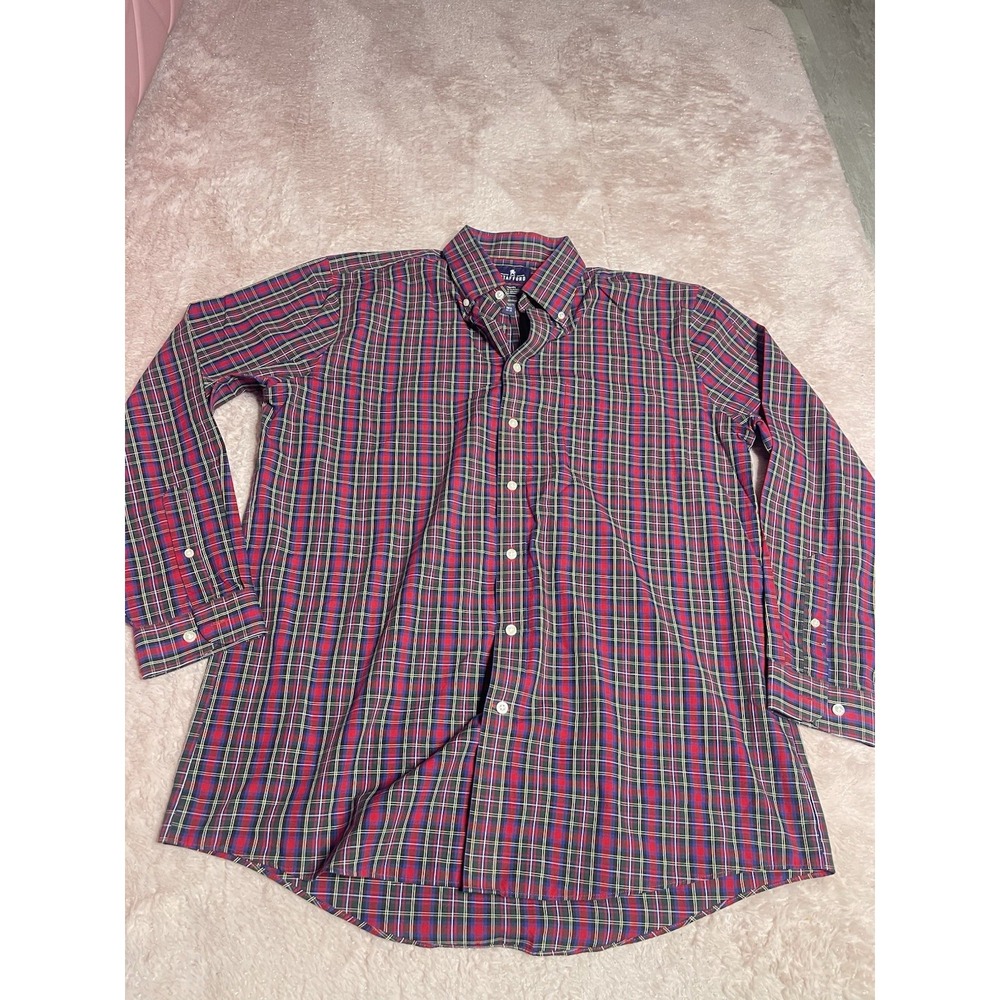Stafford Shirt Mens 16.5 Red Plaid Long‎ Sleeve Button Down Cotton Blend Bin12